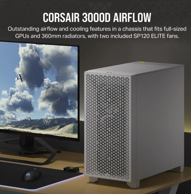 Gaming DesktopCorsair Carbide Series 3000D Solid Steel Front ATX Tempered Glass White Gaming DesktopCorsair Carbide Series 3000D Solid Steel Front ATX Tempered Glass White